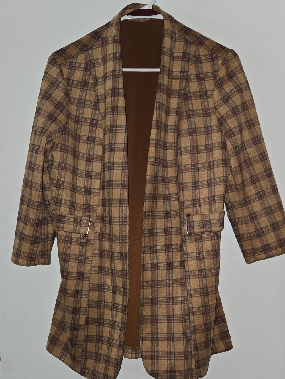 Scarlett Plaid Jacket with Maroon Label and Camel Plaid